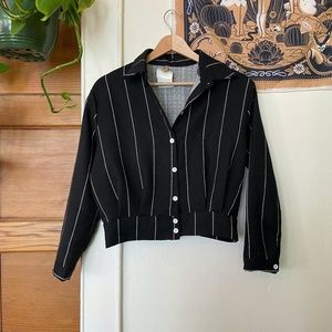 black striped collared crop jacket